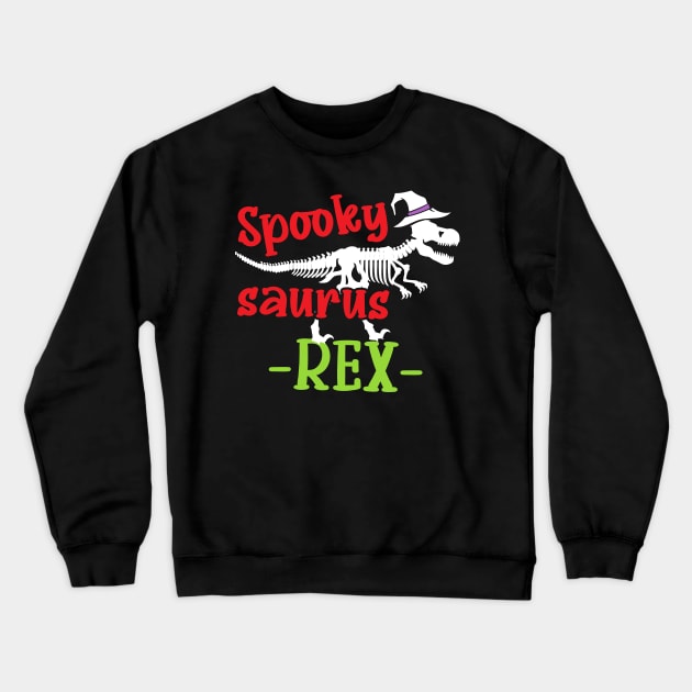 Halloween Dinosaur Gift Spooky T-Rex Skeleton in Witch Hat Crewneck Sweatshirt by InnerMagic